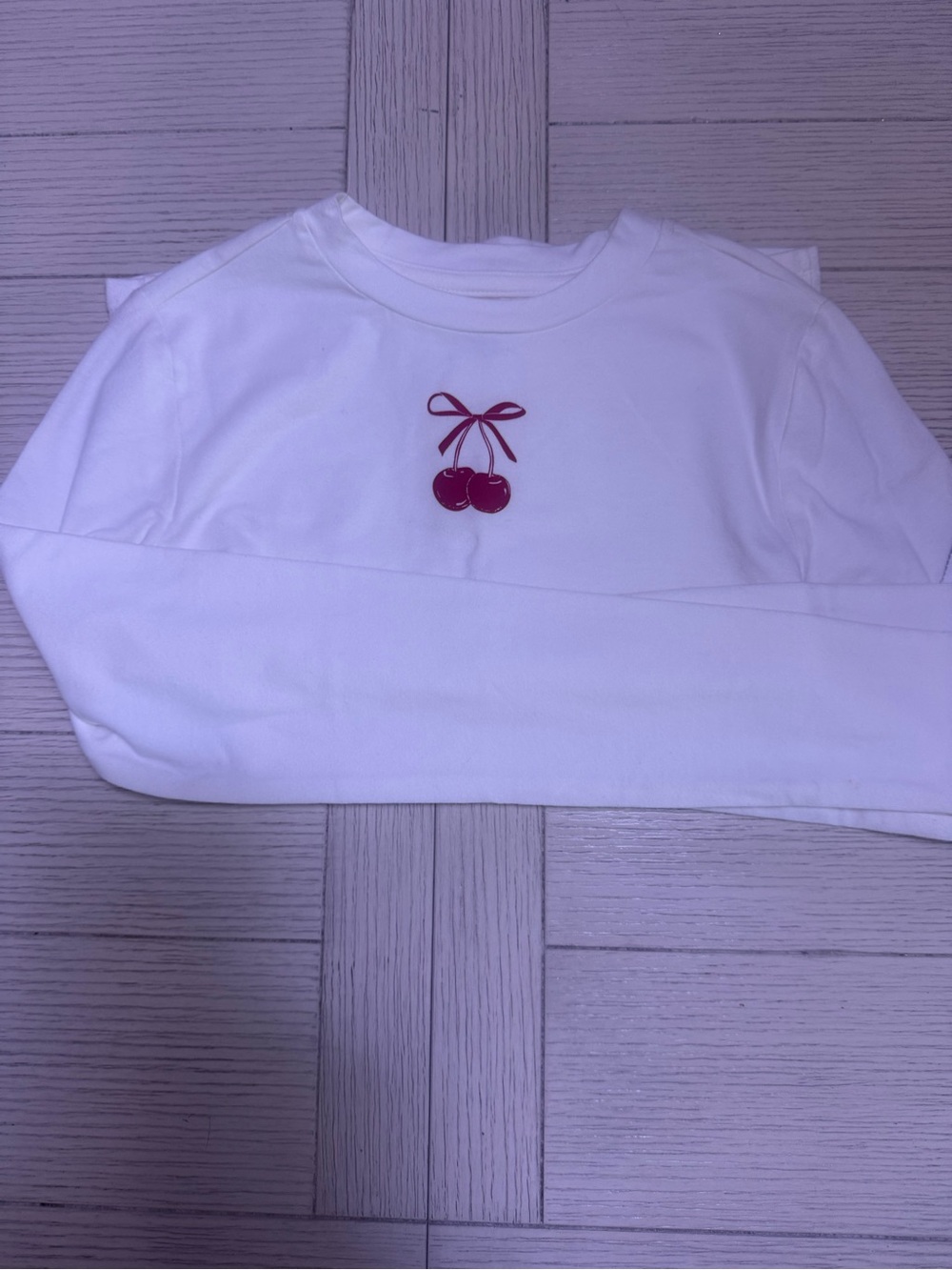 No Boundaries White Long-Sleeve Tee with Cherry Motif